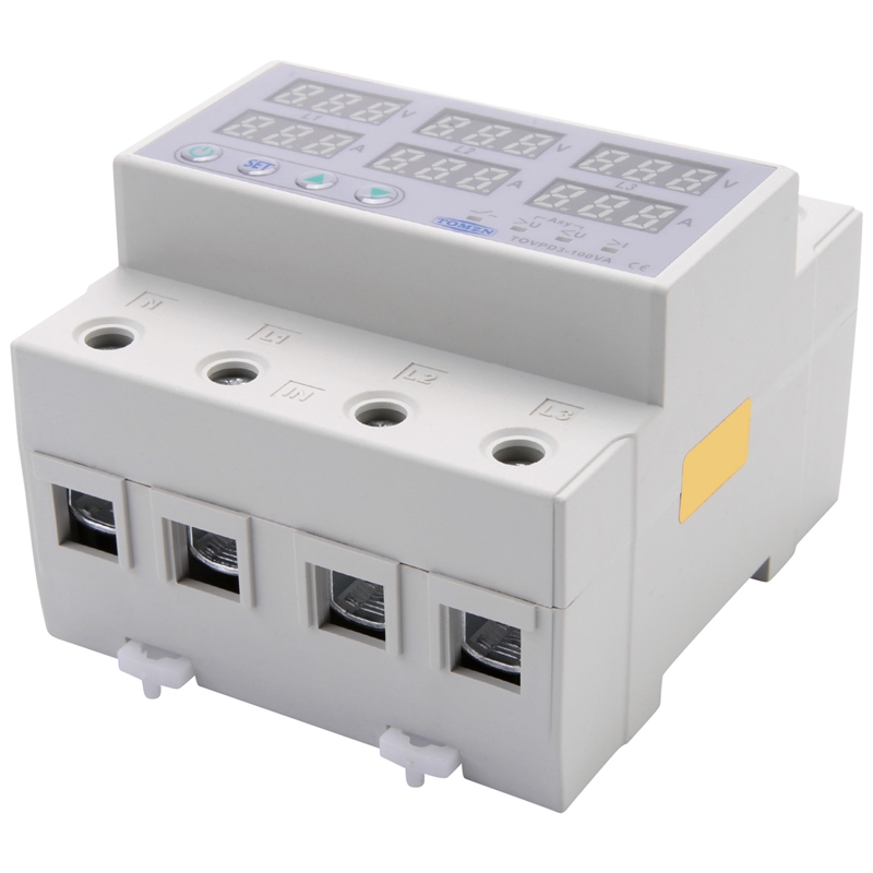 TOMZN Din Rail 3 Phase Voltage Relay 380V Voltmeter Ammeter over and Under Voltage Monitor Relays Protector 100A