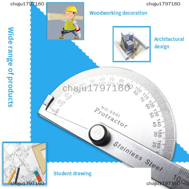 Chaju1797160 Thước đo góc 180 độ thước đo góc kim loại thước đo góc bằng thép không gỉ