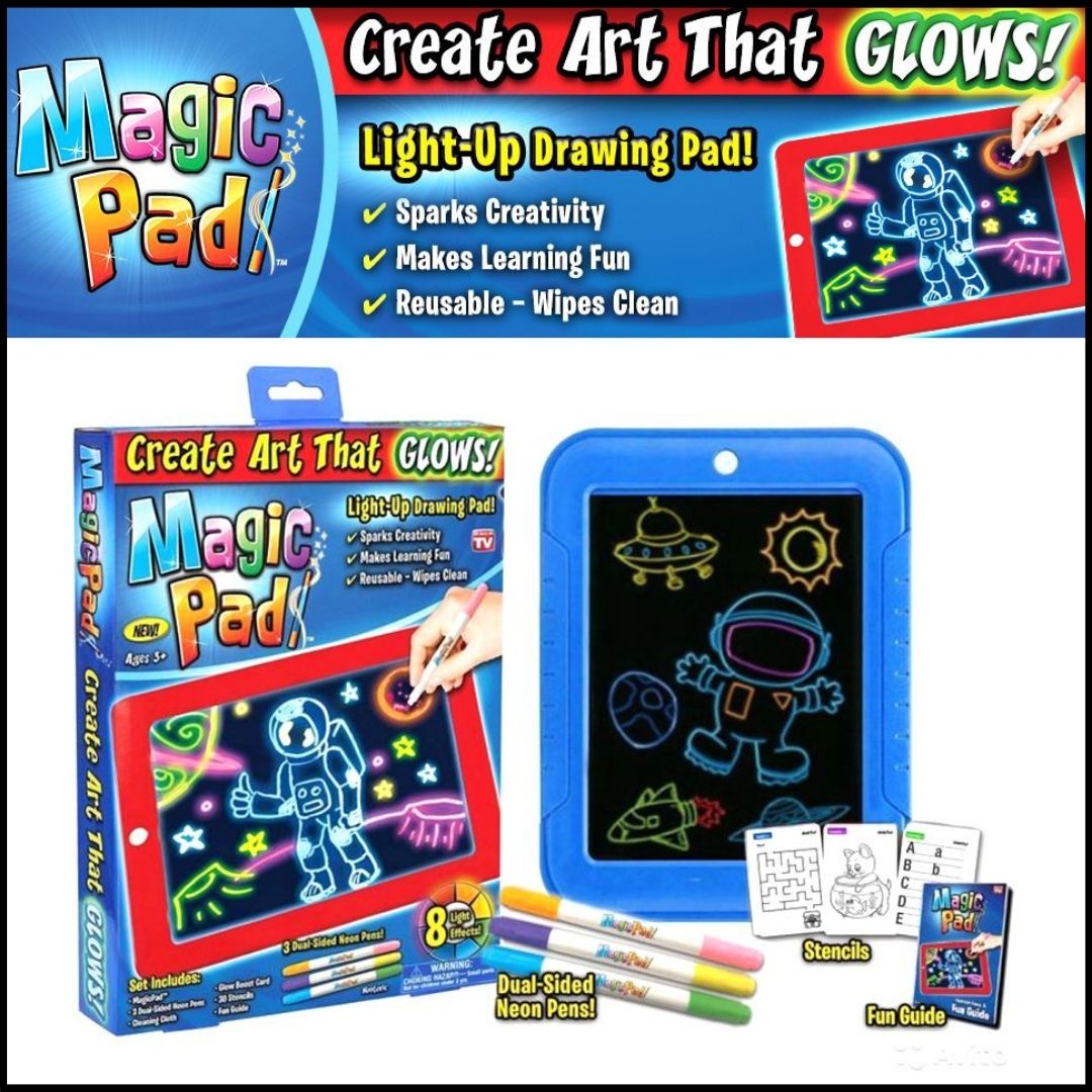 3D Light Up LED Board Magic Childrens Pad Toy Art Drawing Tablet W/ Pen Kids 