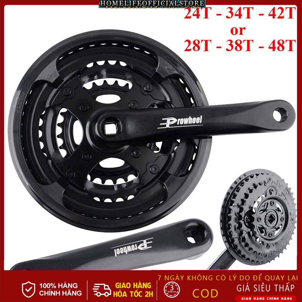 Đùi dĩa nhôm xe đạp 3 tầng mtb prowheel 42t/48t,đĩa xe đạp prowheel crankset
