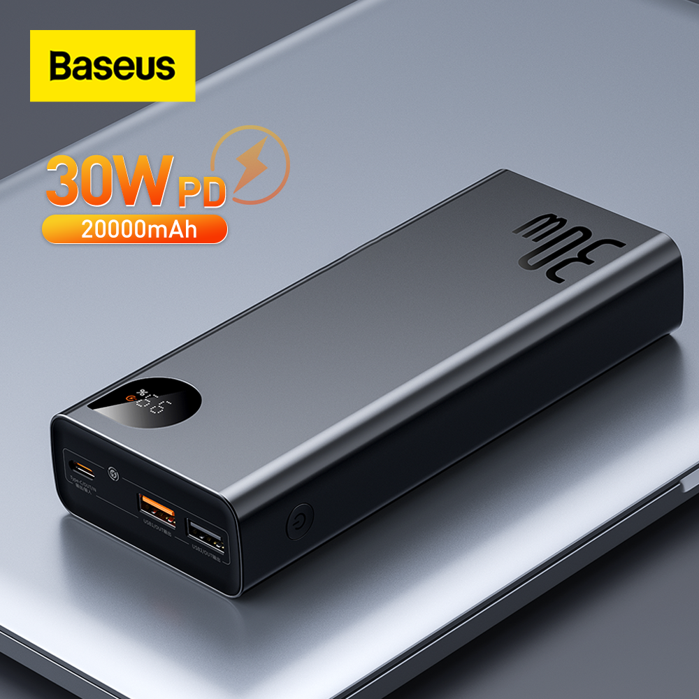 Baseus 30w kim loại sạc dự phòng 20000mah sạc di động pd sạc nhanh Powerbank sạc pin ngoài cho iphone 13 pro max