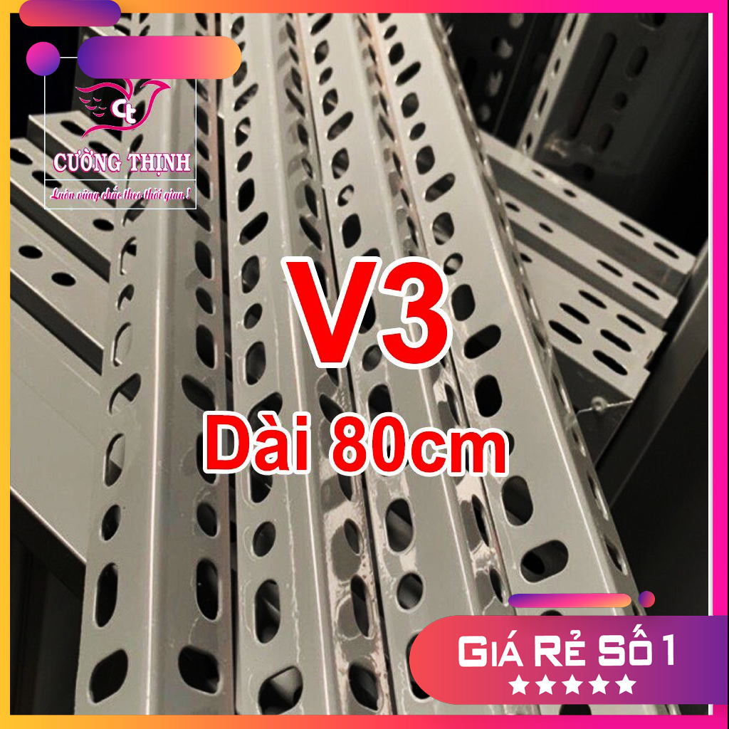 Sắt v lỗ v3 dài 80cm, dày 1.6mm | lắp ráp kệ sắt, kệ v lỗ