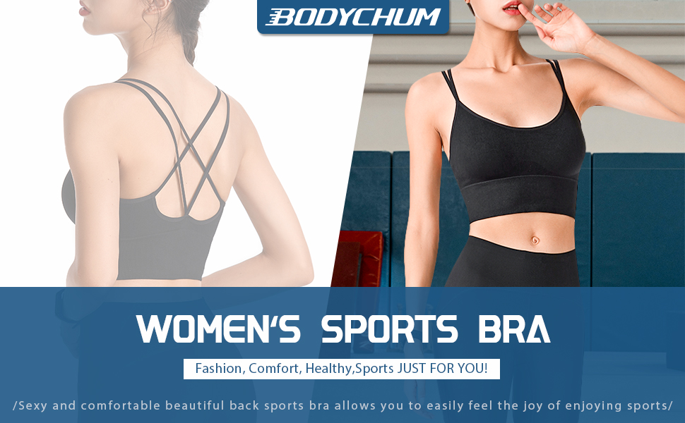 Bodychum Cross Back Strappy Sports Comfort Bra for Women,Impact Yoga  Workout Bra for Workout