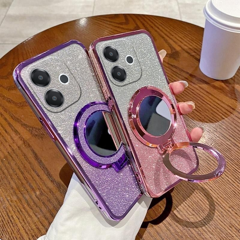 New Phone case OPPO A5 Pro 5G Back cover with Makeup Mirror Holder Stand Luxury Shiny Gradient Plating Glitter Slim for OPPO A5 Pro 5G Back Cover. 