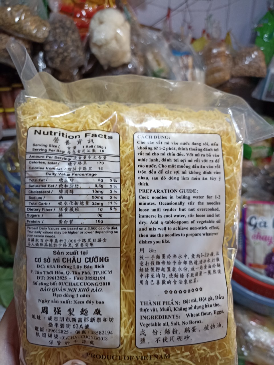 Mì hột gà Châu Cường sợi nhỏ 500gr