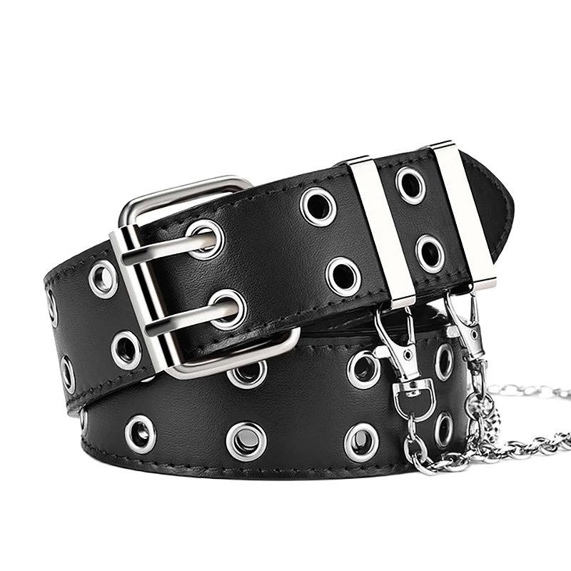 Double Grommet Belt PU Leather Punk Aesthetic Belt With Detachable