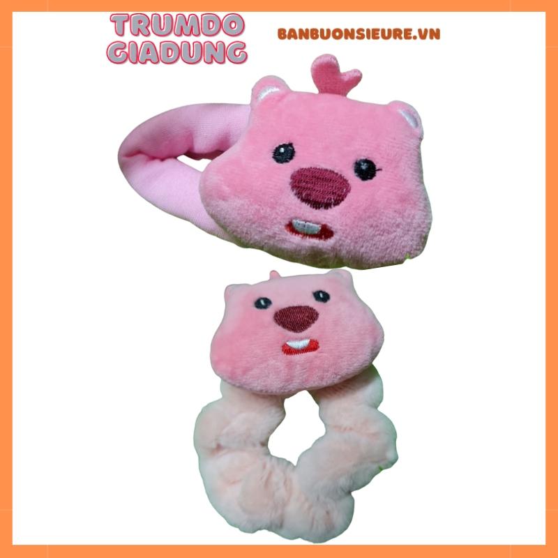 Dây buộc tóc hoạ tiết gấu hồng Loopy dễ thương