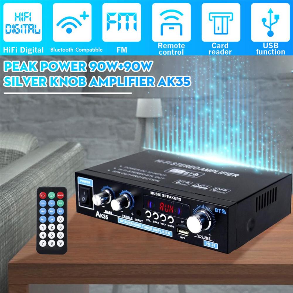 AK35 Bluetooth HiFi Stereo Audio Power Amplifier with USB TF RCA AUX In + Remote