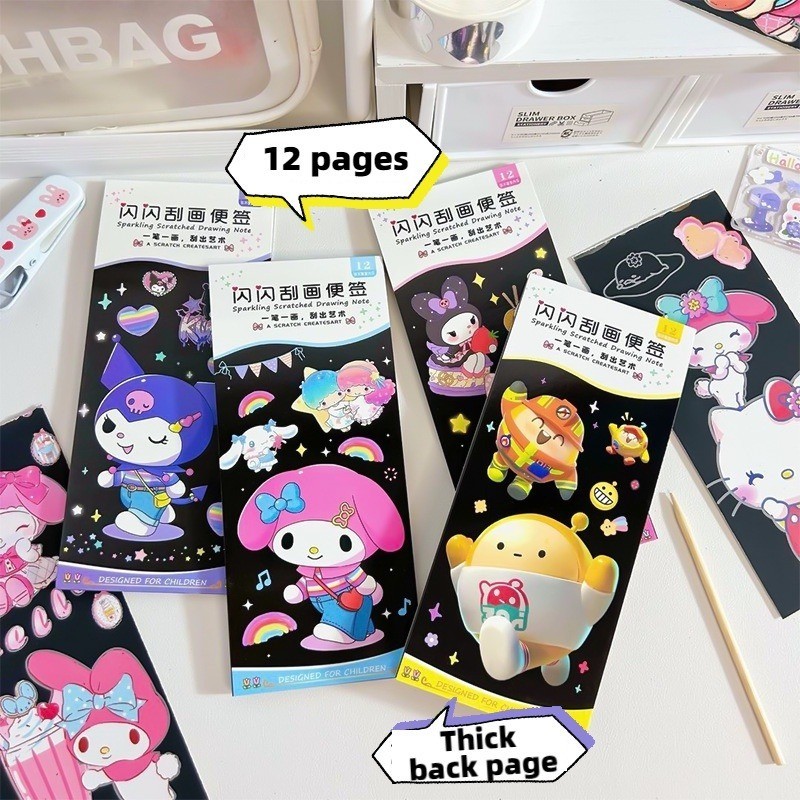 Sanrio Magic Multicolor Scratch Art Painting Paper Card Kit Cartoon Handmade Drawing Scratching Art Book Kids DIY Educational Toys Gifts. 