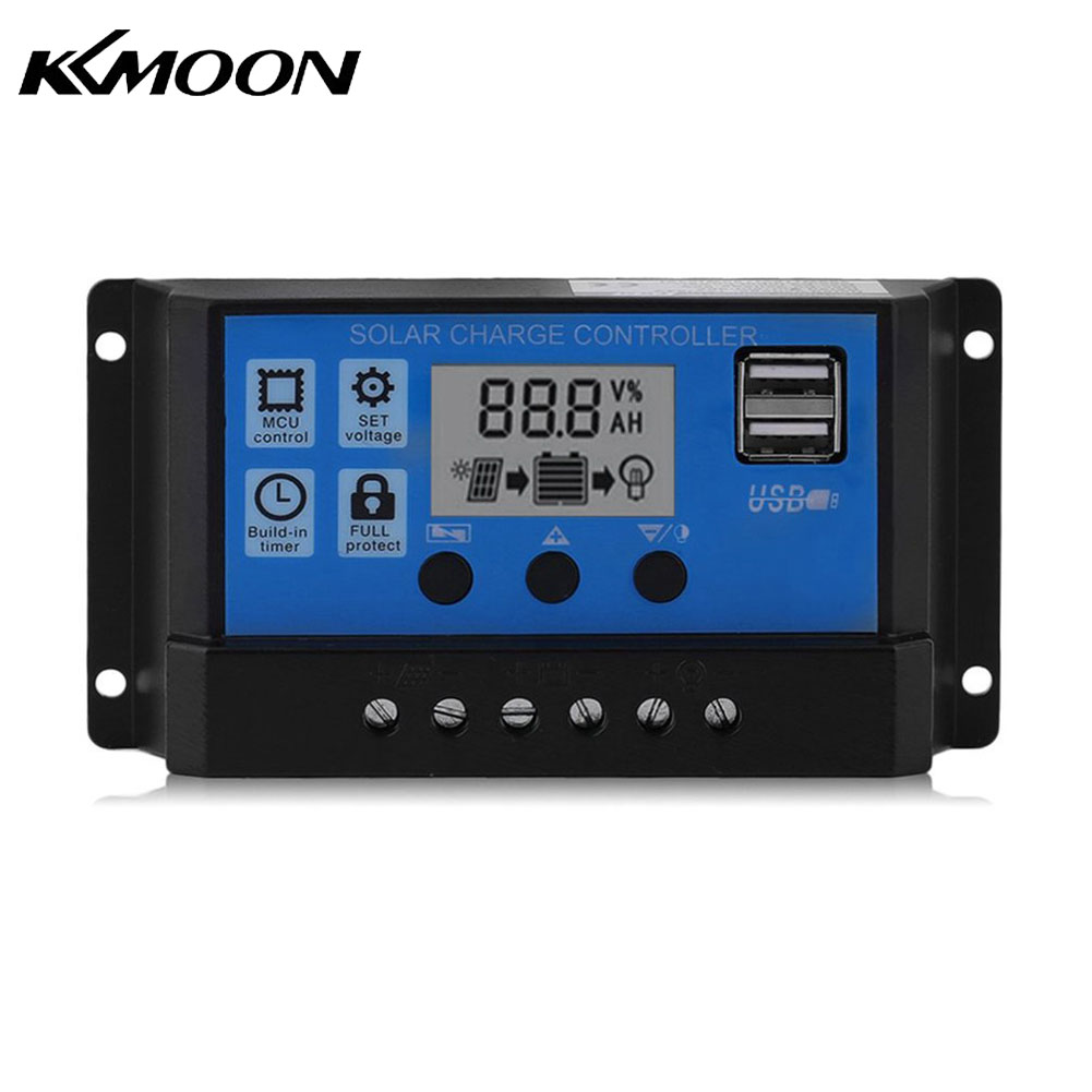 KKmoon 100A Solar Panel Controller Solar Recharger Controller LCD Display Screen Street Lamp System Recharge Controller PWM Recharge Management Dual USB Output Controller
