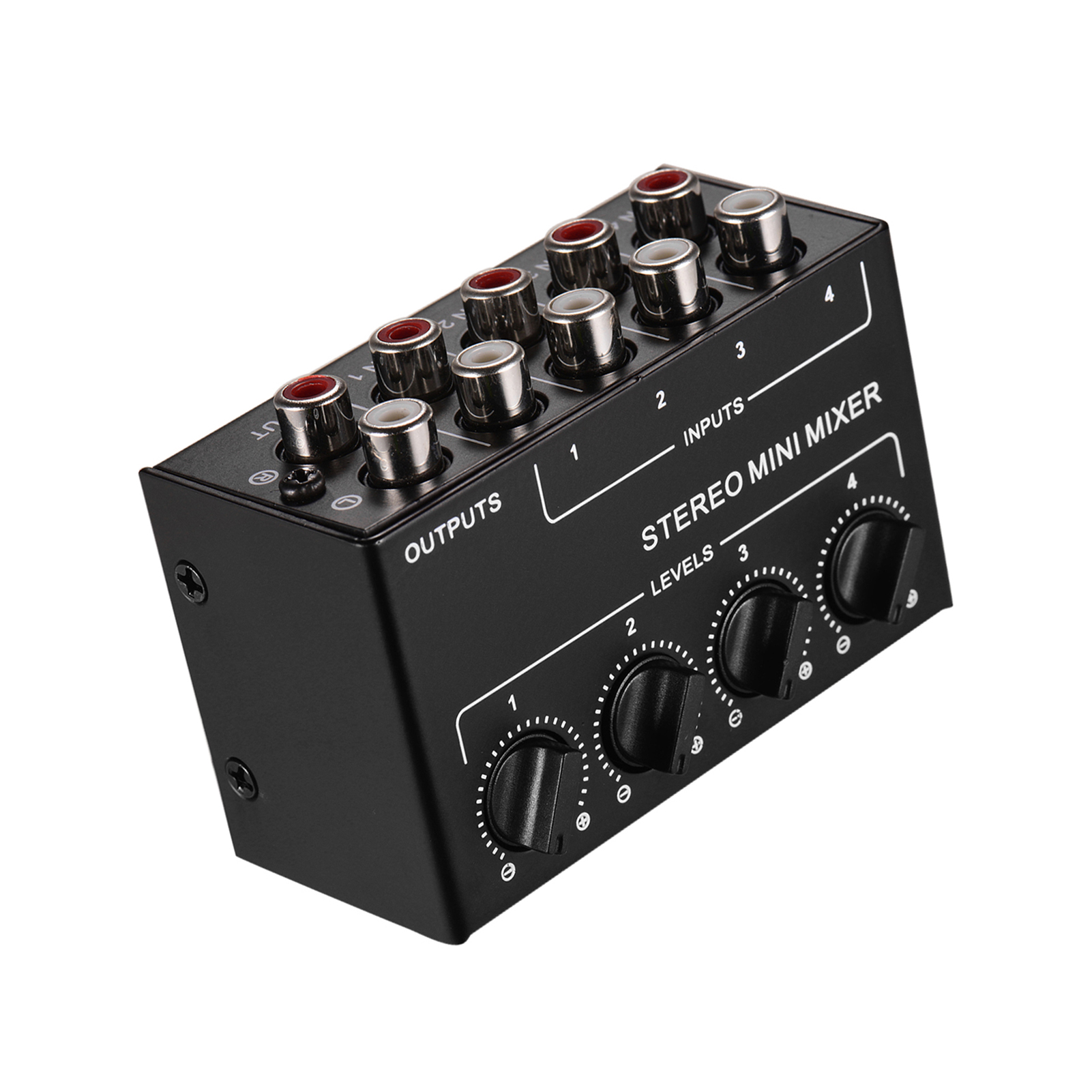 Mini Stereo Audio Mixer with 4-Channel RCA Inputs Separate Volume Controls Full Metal Shell