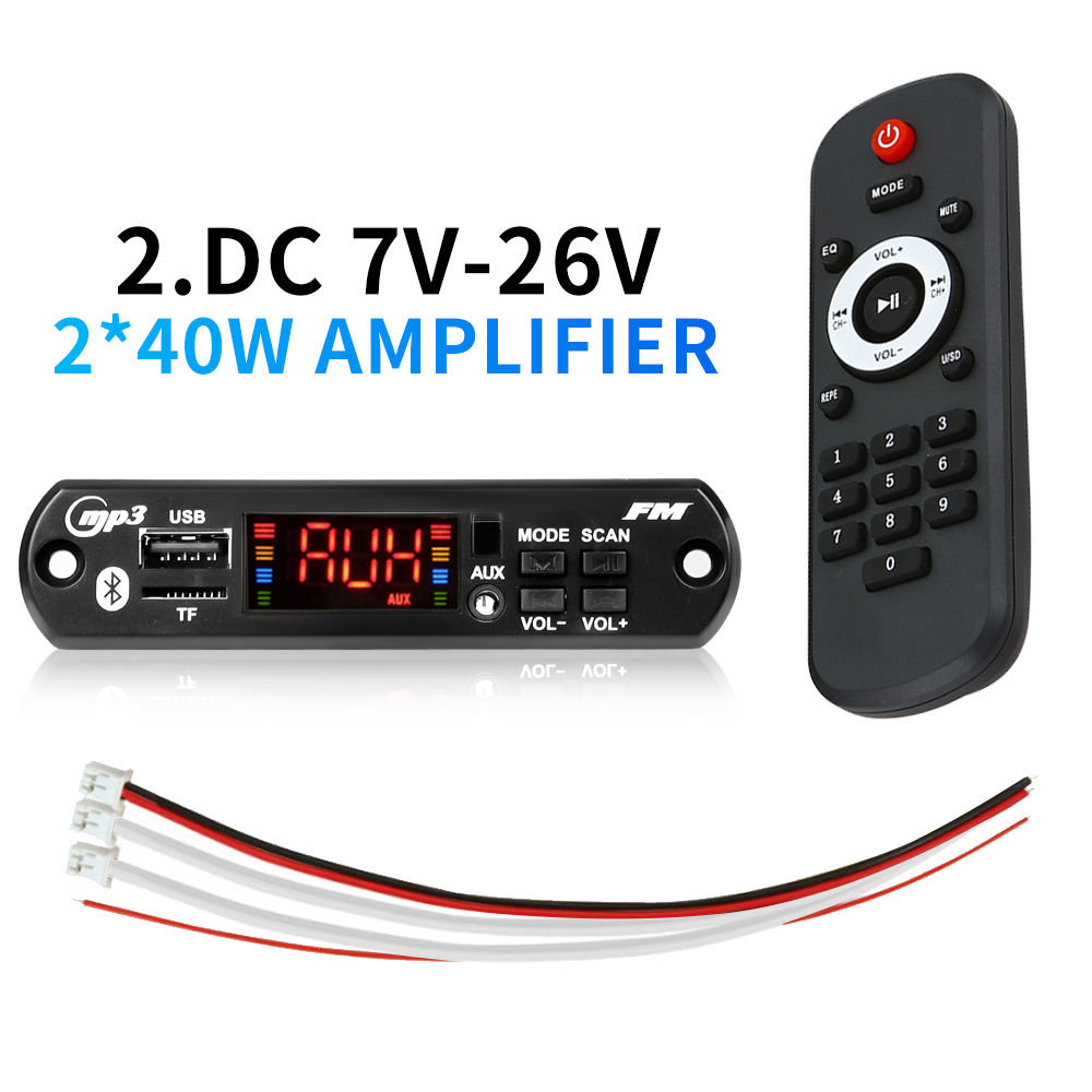 KEBIDU 80W khuếch đại Bluetooth 5.0 12V 40W bảng mạch Giải Mã MP3 tự làm cuộc gọi không dây ghi âm USB nhạc TF AUX FM thư mục đài phát thanh chuyển đổi