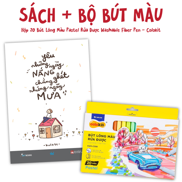 Fahasa - combo sách hay sách yêu những ngày nắng chẳng ghét những ngày mưa + hộp 20 bút lông màu pastel rửa được washable fiber pen - colokit swm-c008