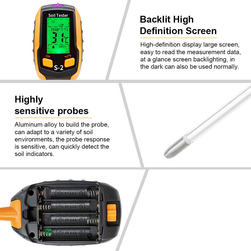 6-in-1 Soil Moisture Meter  Digital pH Meter Soil Salinity Tester Moisture/Temperature/Sunlight/Environment Humidity Meter  Soil Tester for Garden  Lawn  Farm