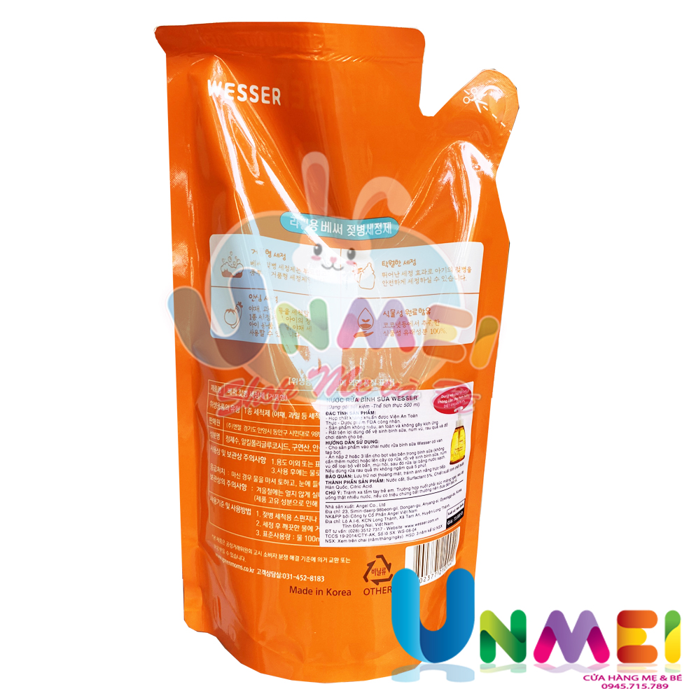 Nước Rửa Bình Sữa Wesser Túi 500ml