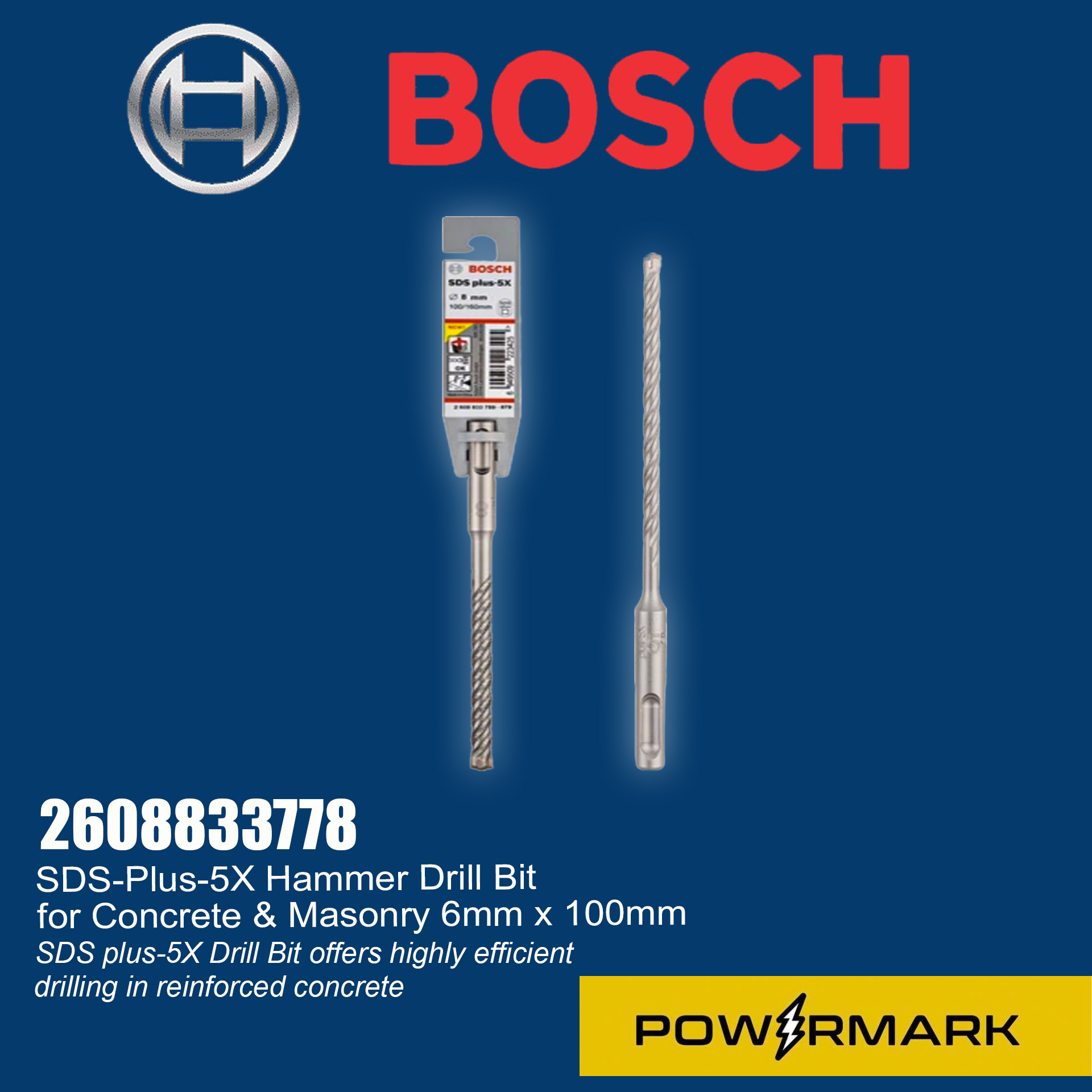 BOSCH 2608833778 SDSPlus5X Hammer Drill Bit for Concrete & Masonry