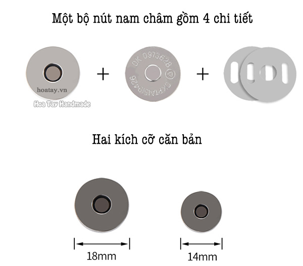 Nút Hít - Nút Nam Châm Loại Mỏng Siêu Chắc BA091 - Hoa Tay Handmade