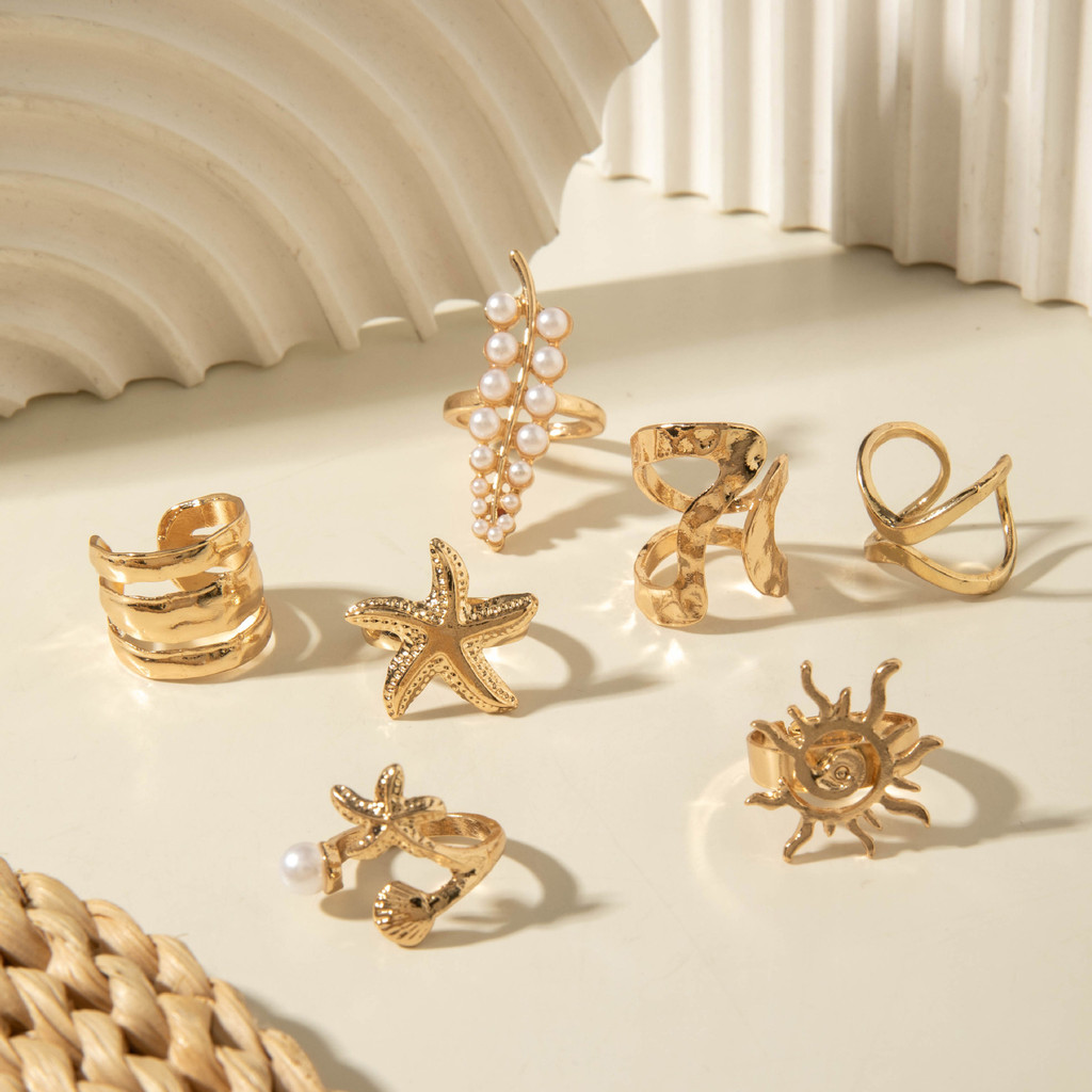 Enacolor%206Pcs/Set%20Rings%20Retro%20Leaf%20Pearls%20Ring%20Set%20Women's%20Party%20Irregular%20Starfish%20Sun%20Rings%20Joint%20Finger%20Jewelry%20Accessories%20-%20Image%206