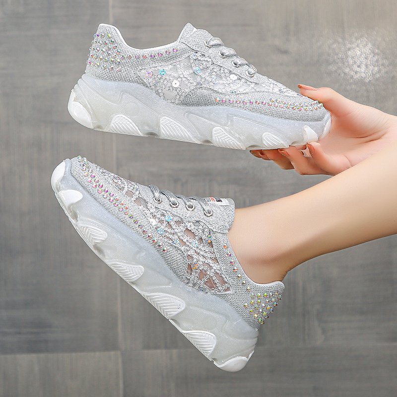 Giày Sneaker Cột Dây Đính Đá Kim Sa Thoáng Khí