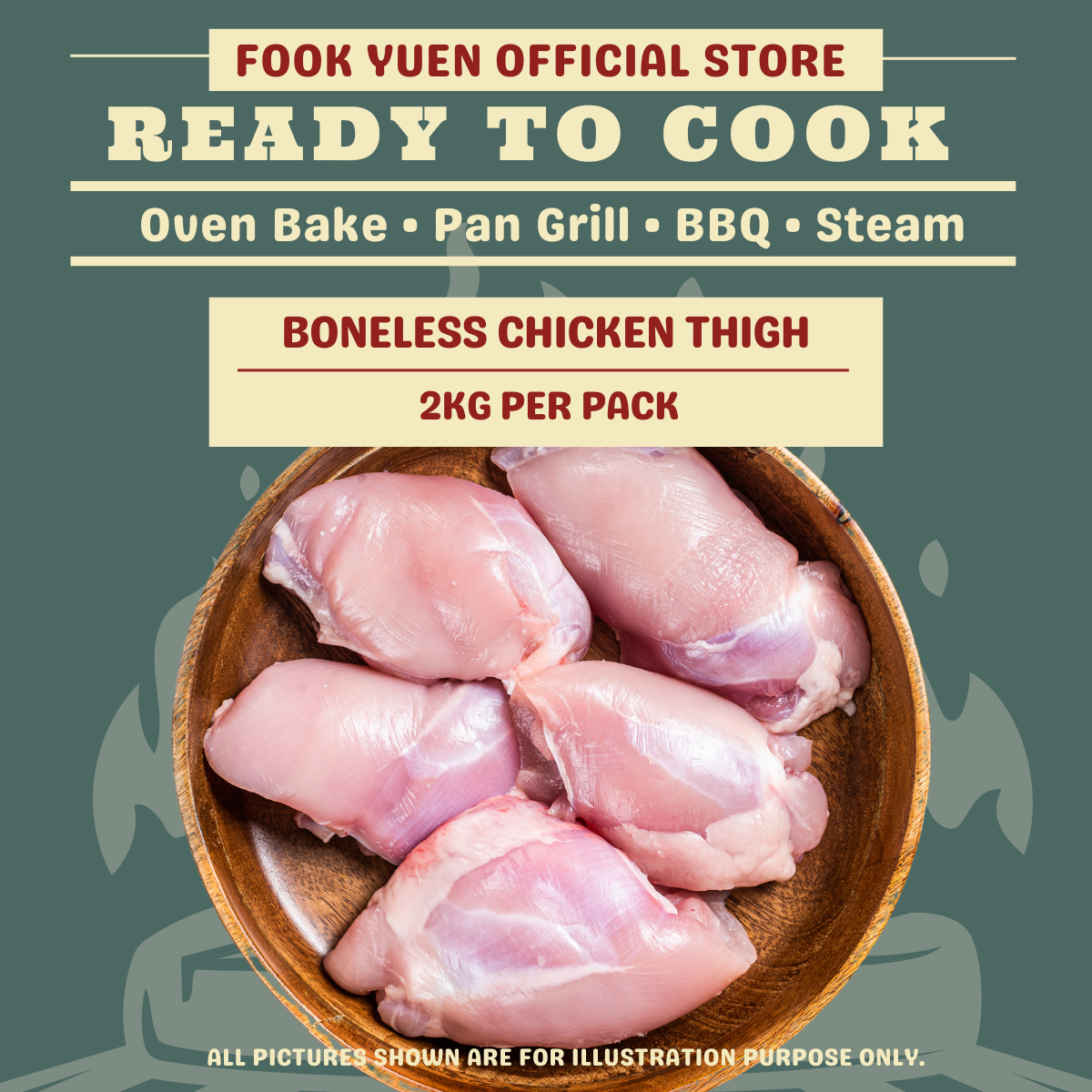 [FOOD YUEn] Boneless Chicken Thigh Meat 2kg / Frozen / Ready to Cook