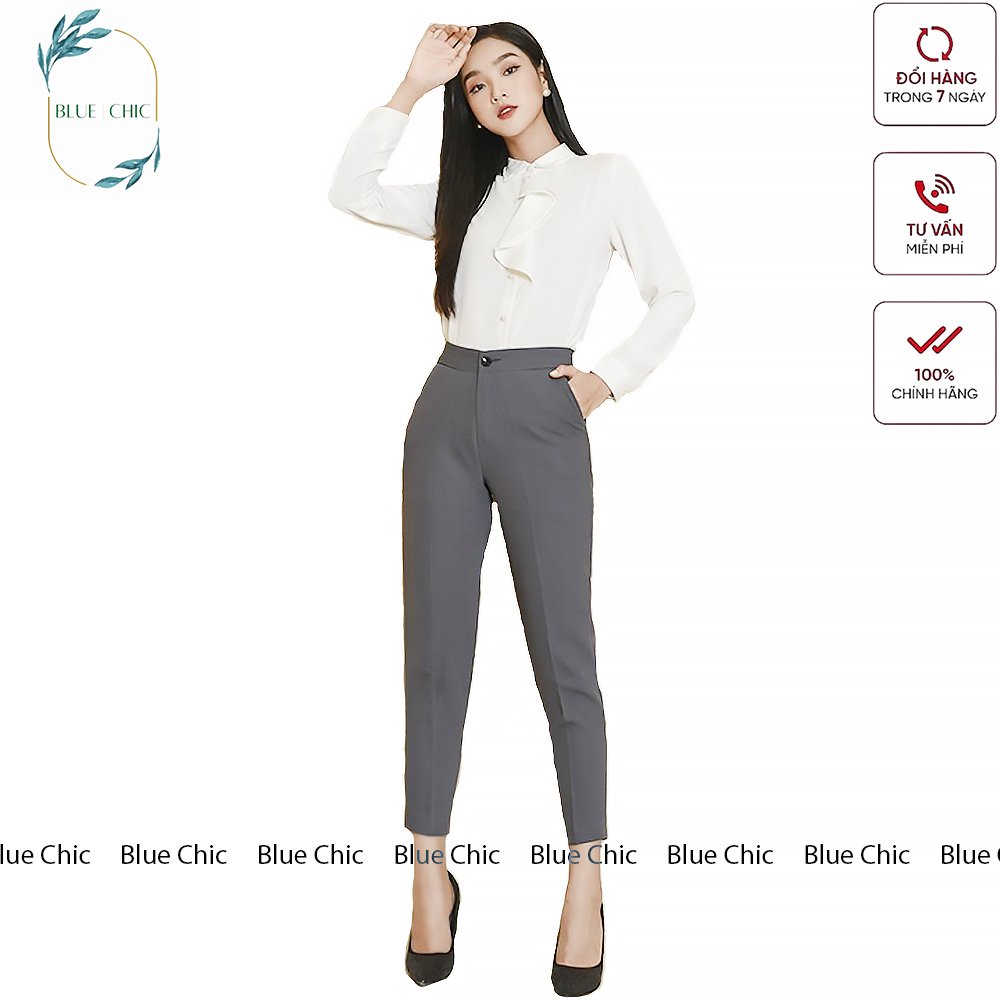 Trousers women Blue chic waist leggings high casual business wear đẹp black blue gray school form standard corrugated shape