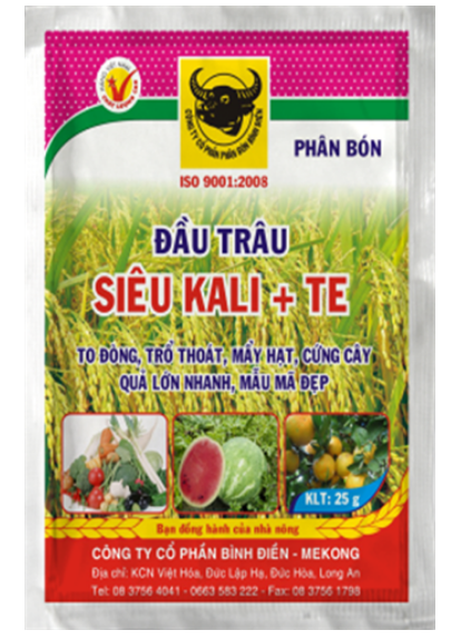 Phân bón siêu kali +TE  Đầu Trâu - Super kali hòa tan cần cho cây giai đoạn nuôi hạt - nuôi trái, chuyên dùng ch rau củ quả, cây ăn trái (gói 20g)