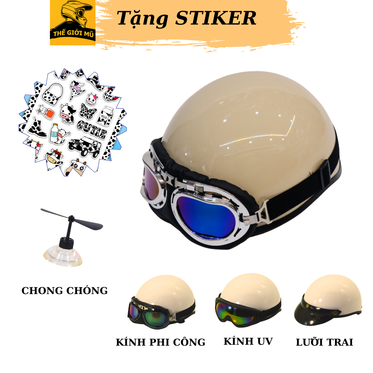 Mũ bảo hiểm nửa đầu kèm kính phi công,uv tặng tai mèo,nón bảo hiểm 1/2 có kính cute đi phượt cho nam nữ,thế giới mũ