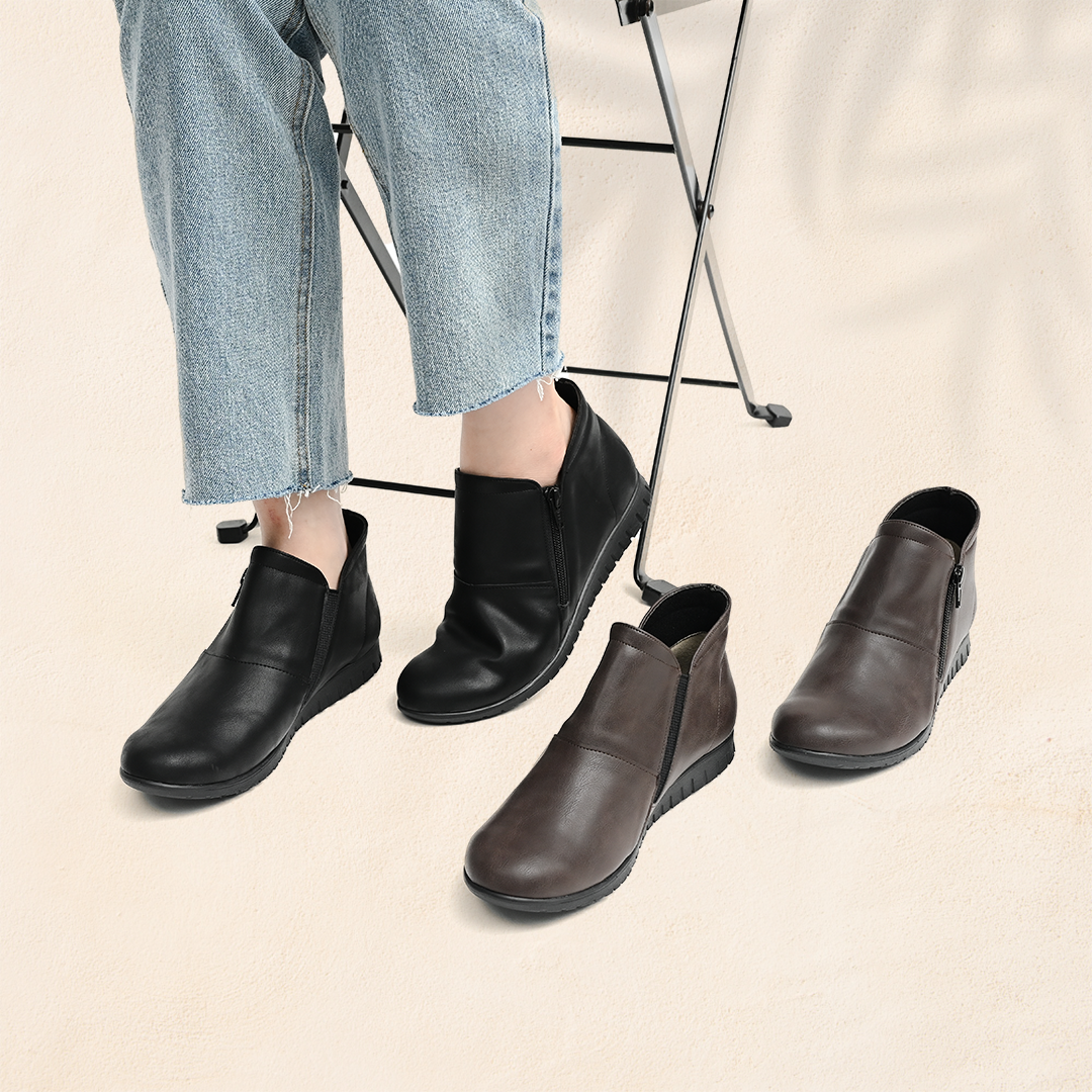 COCORO Japanese Shoes Store] COCORO 4007 Easy Zip Short Boots