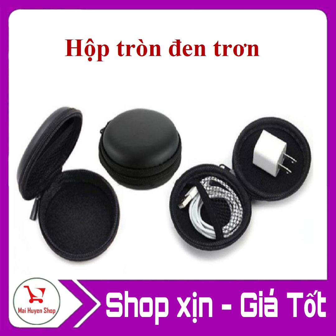 [HCM]Hộp đựng tai nghe cáp sạc tròn(Đen)