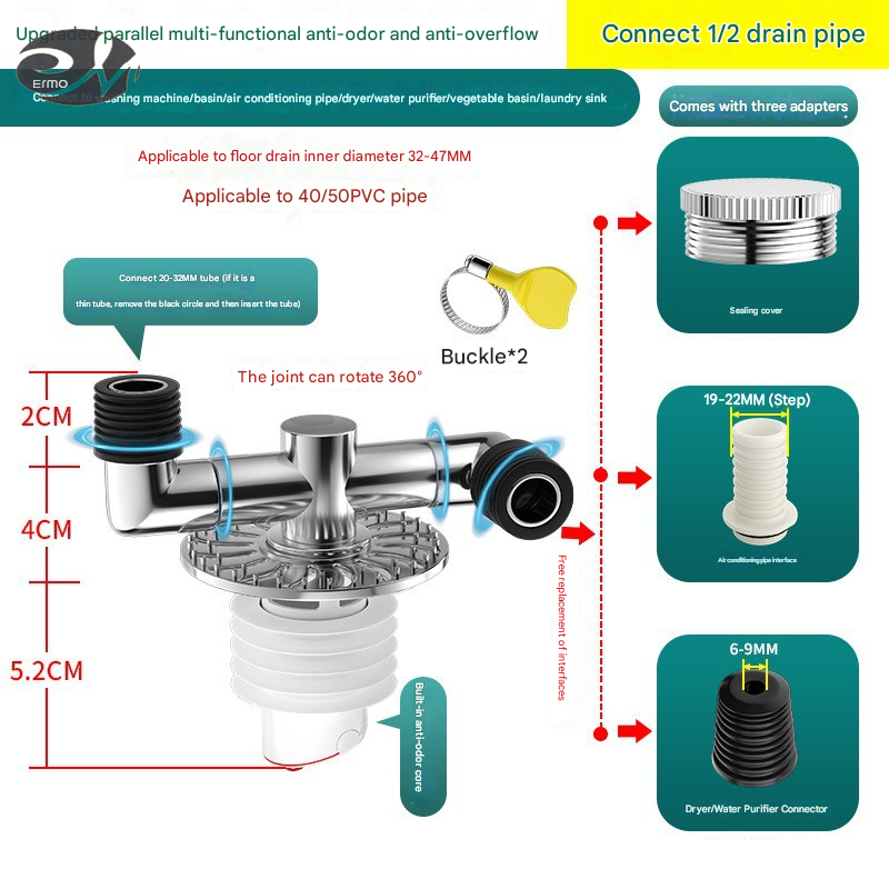 Horizontal and vertical universal washbasin sewer pipe surface, basin drainer, anti-odor drainage pipe, countertop, hand pool, leaking plug accessories