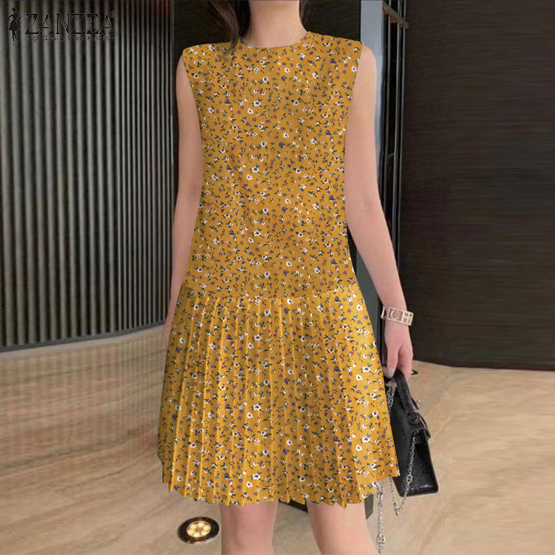 ZANZEA Korean Style Women Holiday Fashion Floral Print Pleated