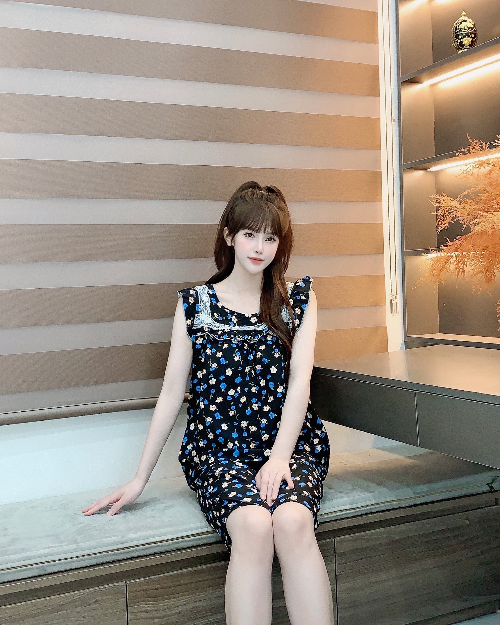 [3 size 46-70KG] Đồ bộ LỤA BÔNG REN VUÔNG, CHẤM BI PHỐI CỔ MỀM MÁT DỄ THƯƠNG thời trang