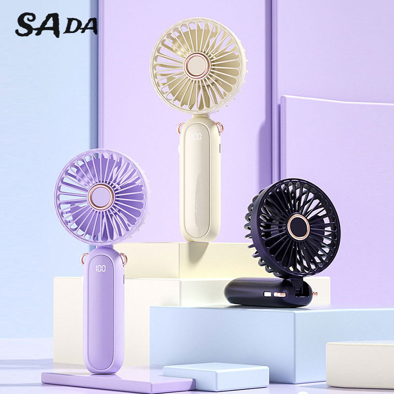 SADA USB digital display 100-stop infinite small fan rechargeable portable folding silent mini aromatherapy fan