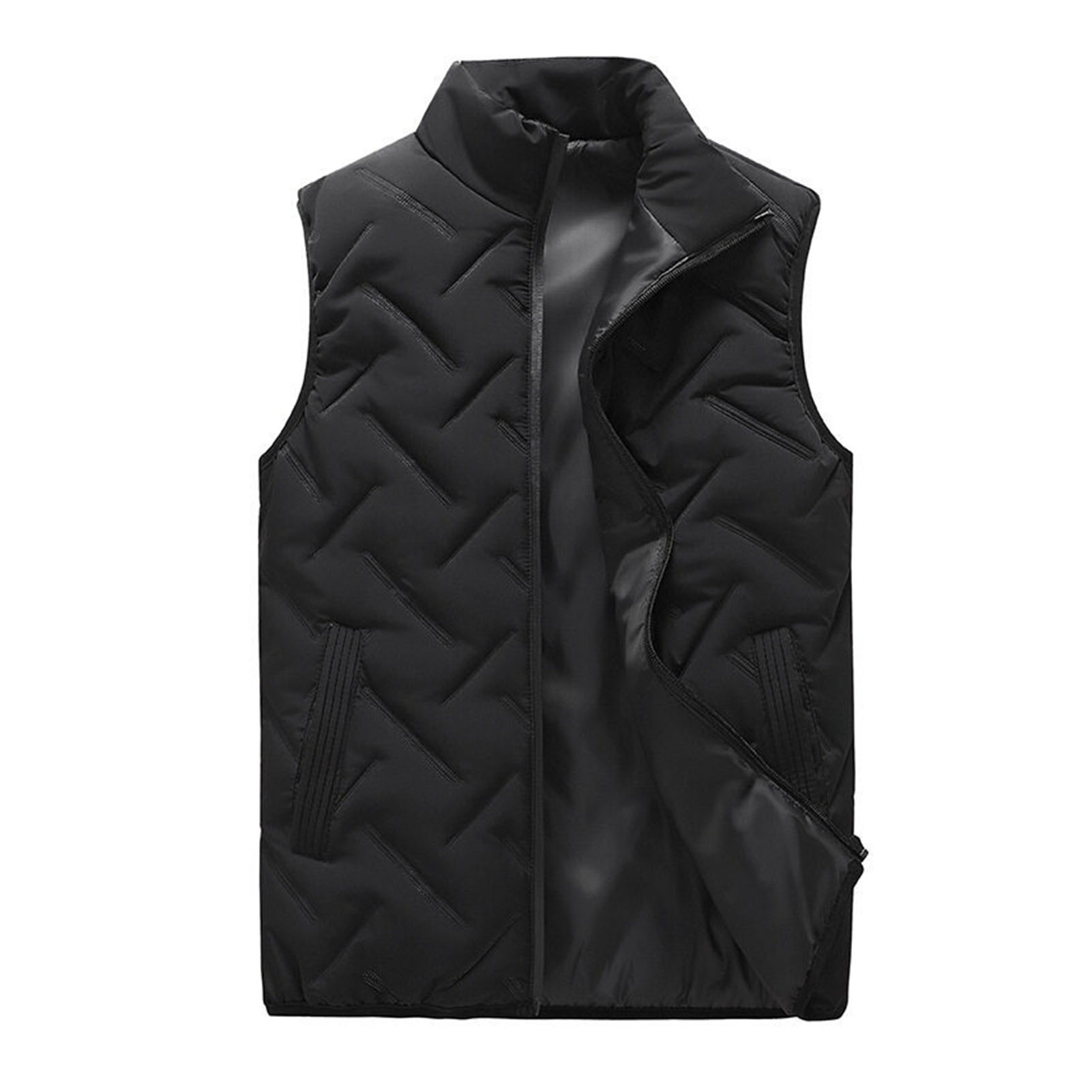 Men Vest Padded Thick Warm Stand Collar Winter Waistcoat for Daily Wear
