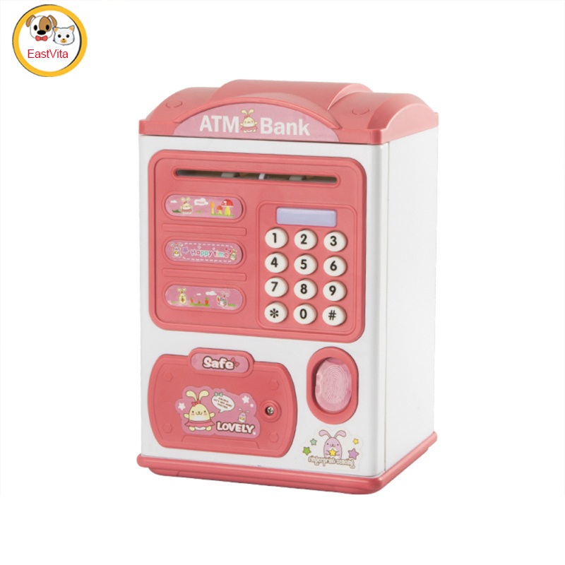 Children Cartoon Fingerprint Deposit Box Storage Light Sound Effect Atm Password Box Automatic Rolling Money Coin Toy