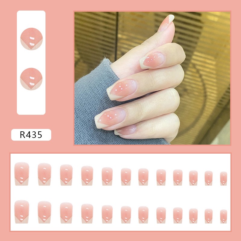 Bộ 24 móng tay giả nailbox màu tự nhiên viền trắng xéo 💖💖 SẴN KEO DÁN 💖💖