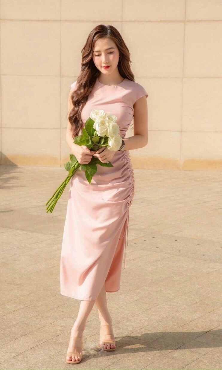 Váy body tay cộc rúm eo - Hàng đẹp
