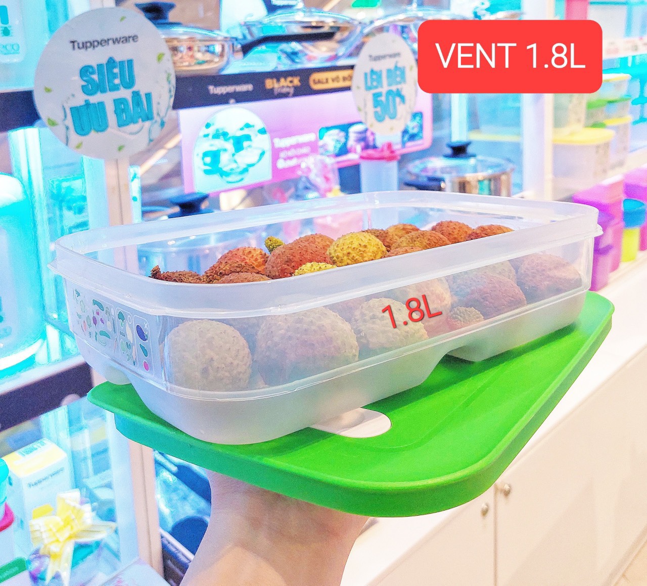 Hộp trữ mát Tupperware có nút hô hấp Ventsmart 1.8L thấp