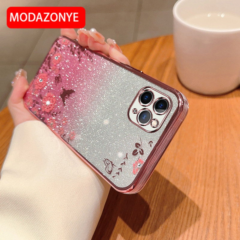 For iPhone 11 Pro Max Phone Case Glitter Bling Flower butterfly Soft Protective Back Cover For iPhone 11 Pro Max Case Girls