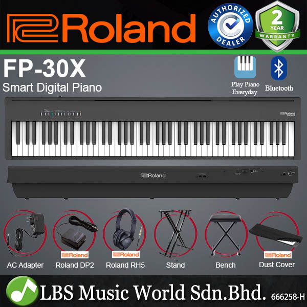 Roland FP-30X Digital Piano Live Performance Bundle, Black
