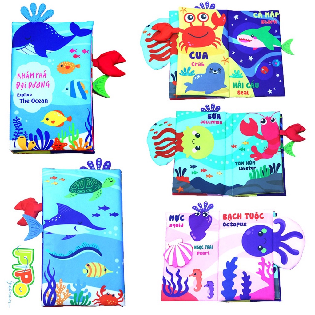 Sách Vải PiPo Cho Bé Sơ Sinh 6 Tháng 1 Tuổi 2 Tuổi 3D Tương Tác Đoán Đuôi Động Vật Song Ngữ Minakids SV56