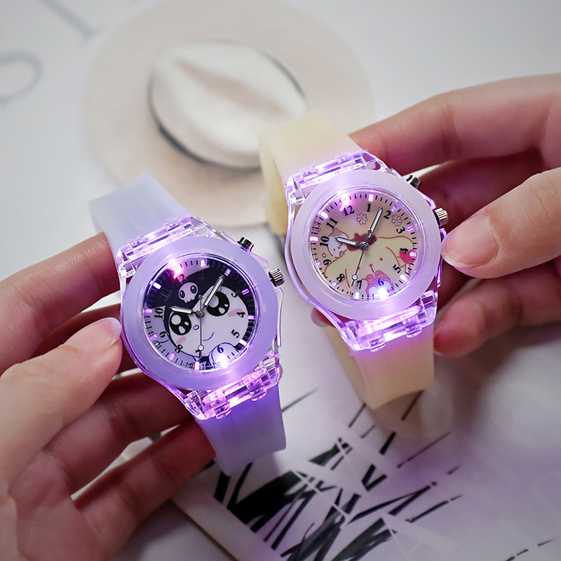 Sanrio Hello Kitty Watch Cartoon My Melody Kuromi Colorful Luminous Student Quartz Pointer Digital Watches Kids Holiday Gifts. 