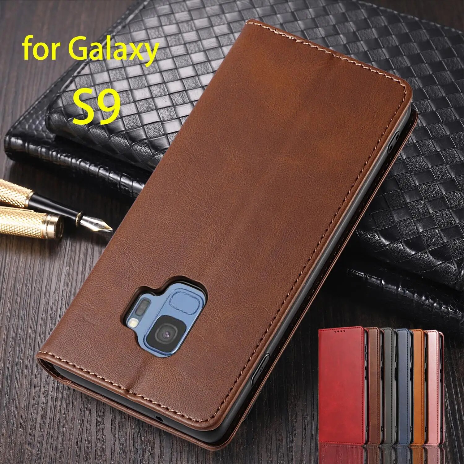 Leather Case for Samsung Galaxy S9 G960F 5.8" Card Holder Holster Magnetic Attraction Cover Wallet Flip Case