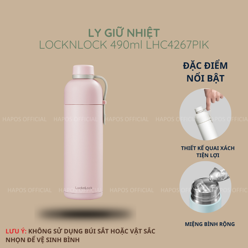 Bình giữ nhiệt LocknLock 490ml LHC4267, giữ nóng 4-6h giữ lạnh đến 19h, thiết kế quai thông minh trẻ trung - HAPOS OFFICIAL