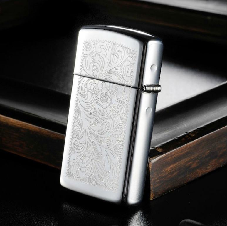 Bật Lửa Zippo Slim 1652 - Quẹt Zippo Mini Venetian Bạc