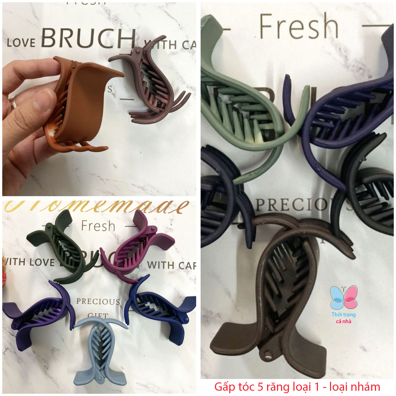 3-Tooth, 5-Tooth Folding Hair Clip, Matte Color, Type 1, Dbt28