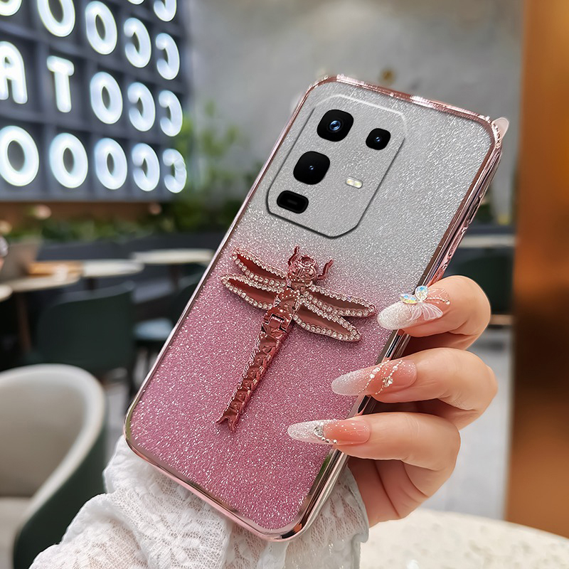 New Phone case infinix Note 50S 50X Back cover with Gradient 3D dragonfly Stand Bracket Luxury Slim Plating Glitter Girls For infinix Note 50X 50S case. 