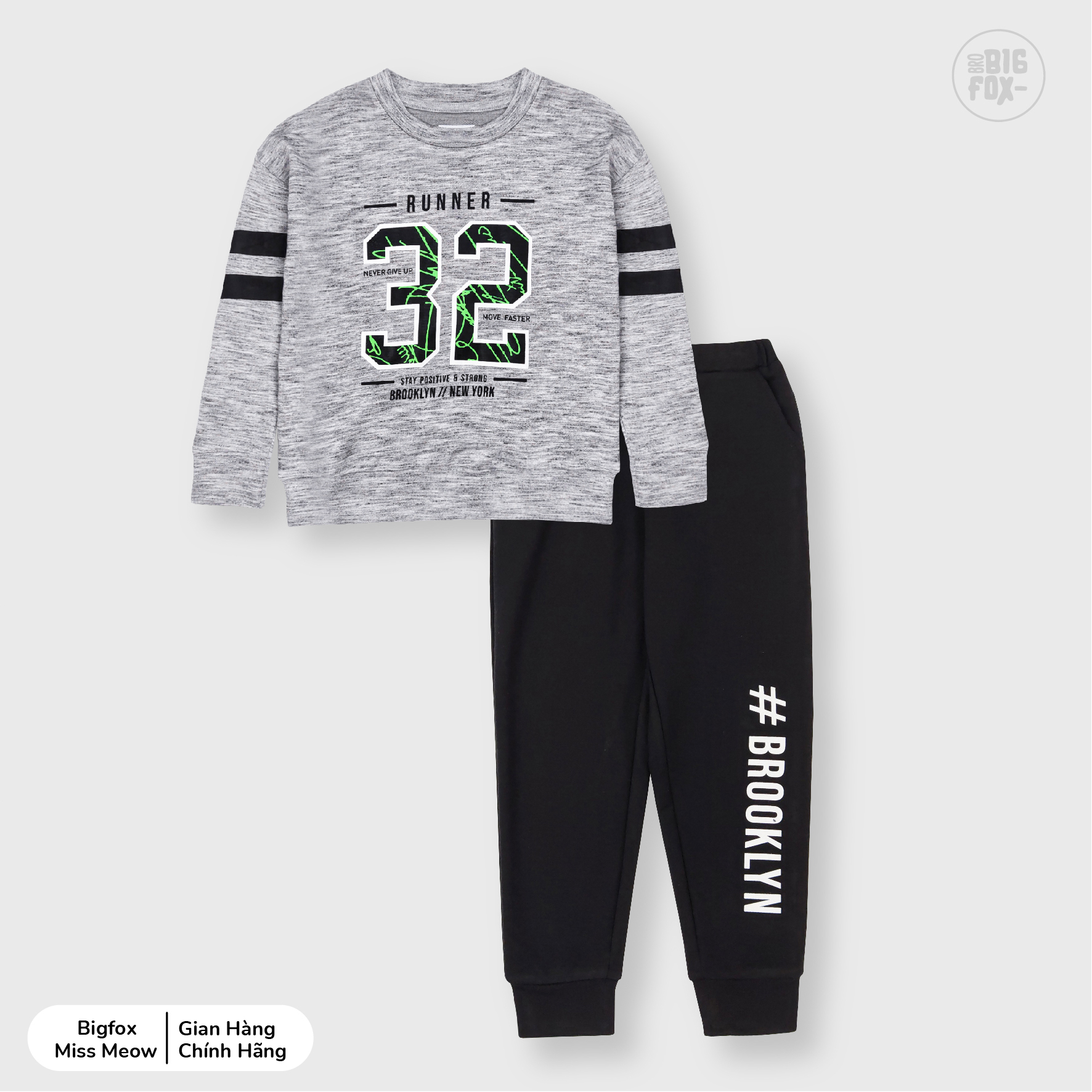 Bộ nỉ cotton bé trai size đại bigfox - miss meow, bộ nỉ da cá mùa đông cho bé hình in số 32, size trẻ em 3,4,5,6,7,8,9,10,11 tuổi
