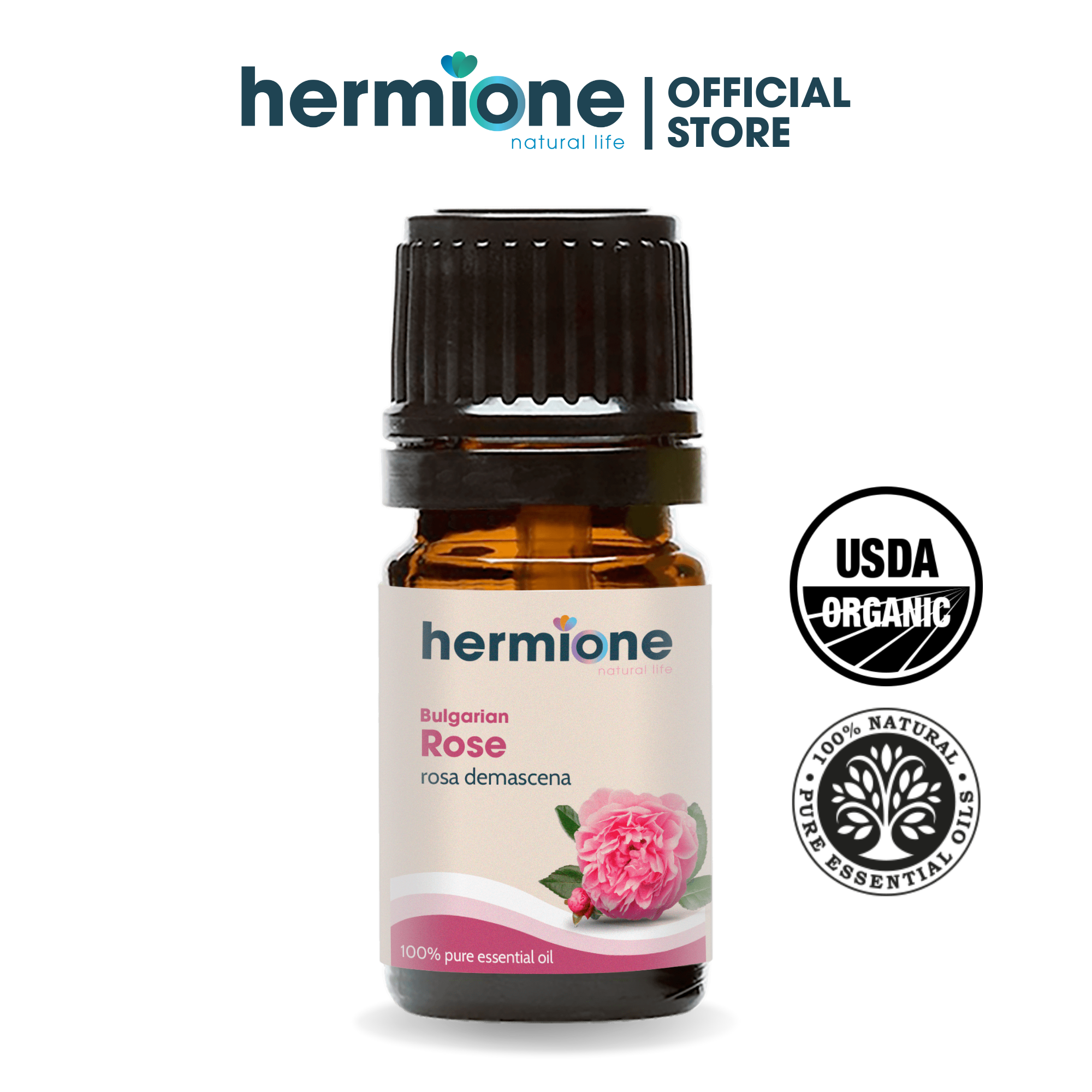 Tinh Dầu Hoa Hồng Rose Organic Hermione Natural Life, 100% Thiên Nhiên Nguyên Chất, Cao Cấp Nhập Khẩu, Thơm Dịu Nhẹ, Xông Thơm Phòng, Thanh Lọc Không Khí, Thư Giãn, Giảm Rụng Tóc, Kích Thích Mọc Tóc, Tăng Hệ Miễn Dịch