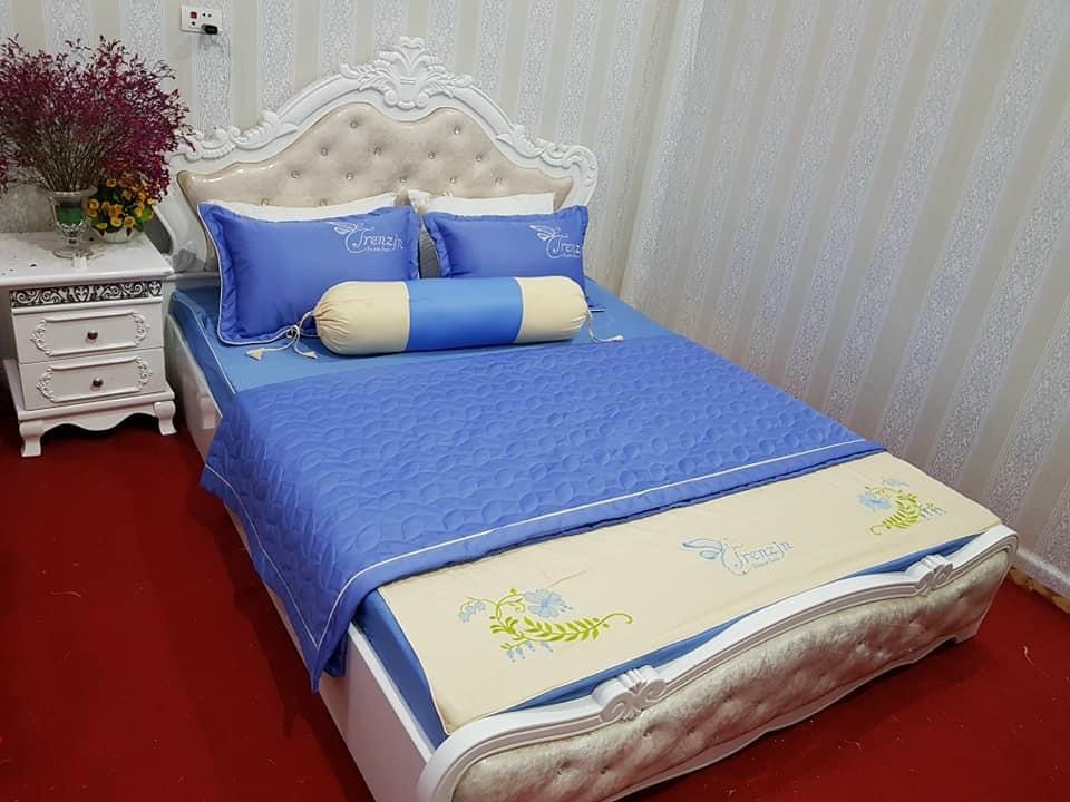 Bộ Chăn Ga Gối Cotton Satin Chần Bông CA Bedding Decor (1 Ga Chun, 2 Vỏ Gối, 1 Chăn Chần Bông, 1 Vỏ Ôm)